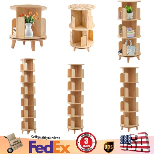 360° Rotating Bookshelf Wood Bookcase Storage Shel